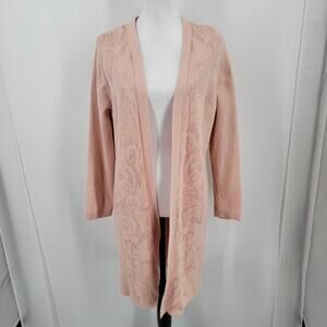 Chicos Cardigan Womens Large Pink Tonal Jacquard Open Front Sweater